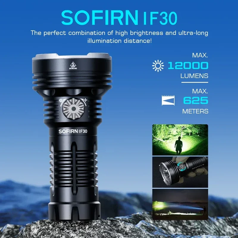 Sofirn IF30 Powerful USB C Rechargeable EDC Flashlight IPX8 Waterproof 32650 12000lm SFT40 Lamp Portable Torch