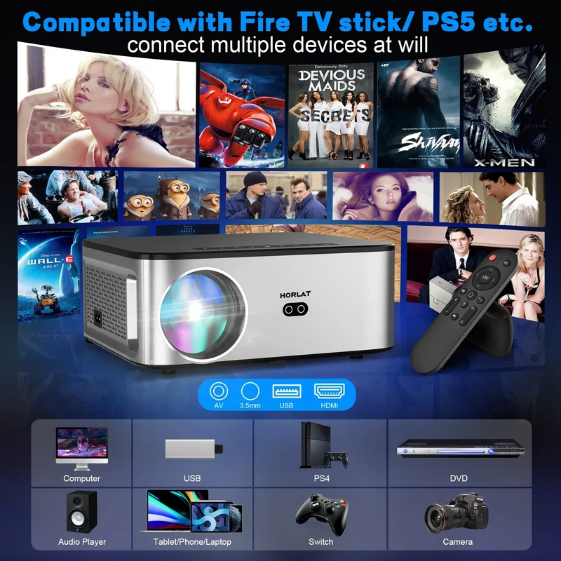 HORLAT 35000Lumenes 4K Android Projector 8K Decode Video Audio Home Theater AutoFocus Keystone 5G WiFi Portable Proyector Beamer