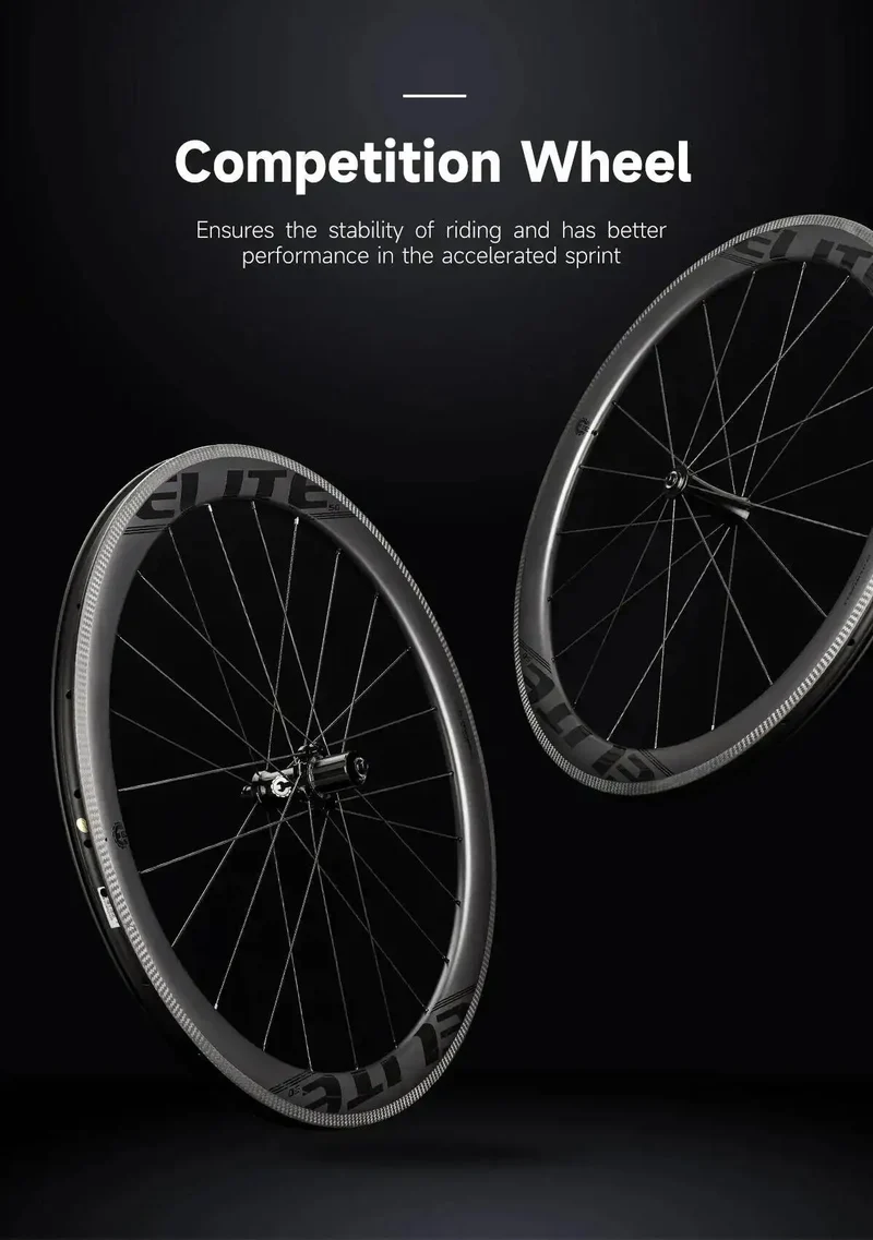 ELITEWHEELS 700c Road Carbon Wheels UD Finish UCI Quality Carbon Rim Tubeless Ready Pillar Nipple 1423 Spokes Racing Wheelset