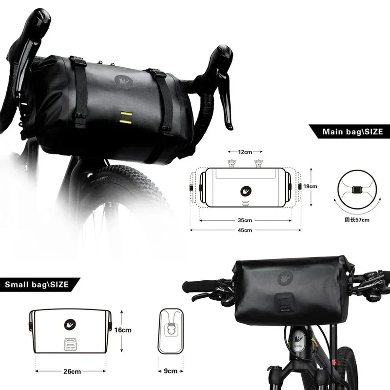 Rhinowalk Bike Handlebar Bag Waterproof Big Capacity 4L-12L Frame Front Tube Cycling Bag Trunk Pannier Bike Accessories