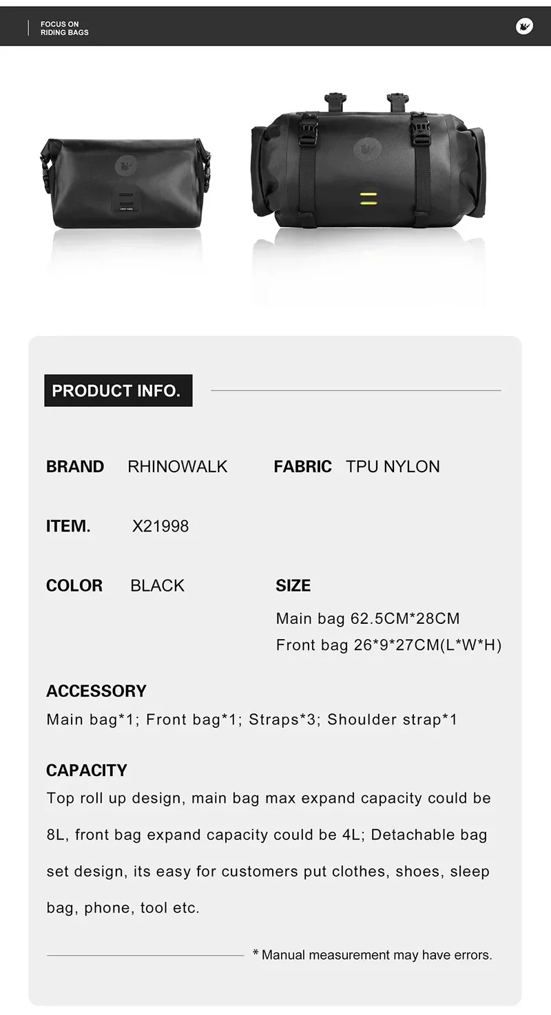 Rhinowalk Bike Handlebar Bag Waterproof Big Capacity 4L-12L Frame Front Tube Cycling Bag Trunk Pannier Bike Accessories