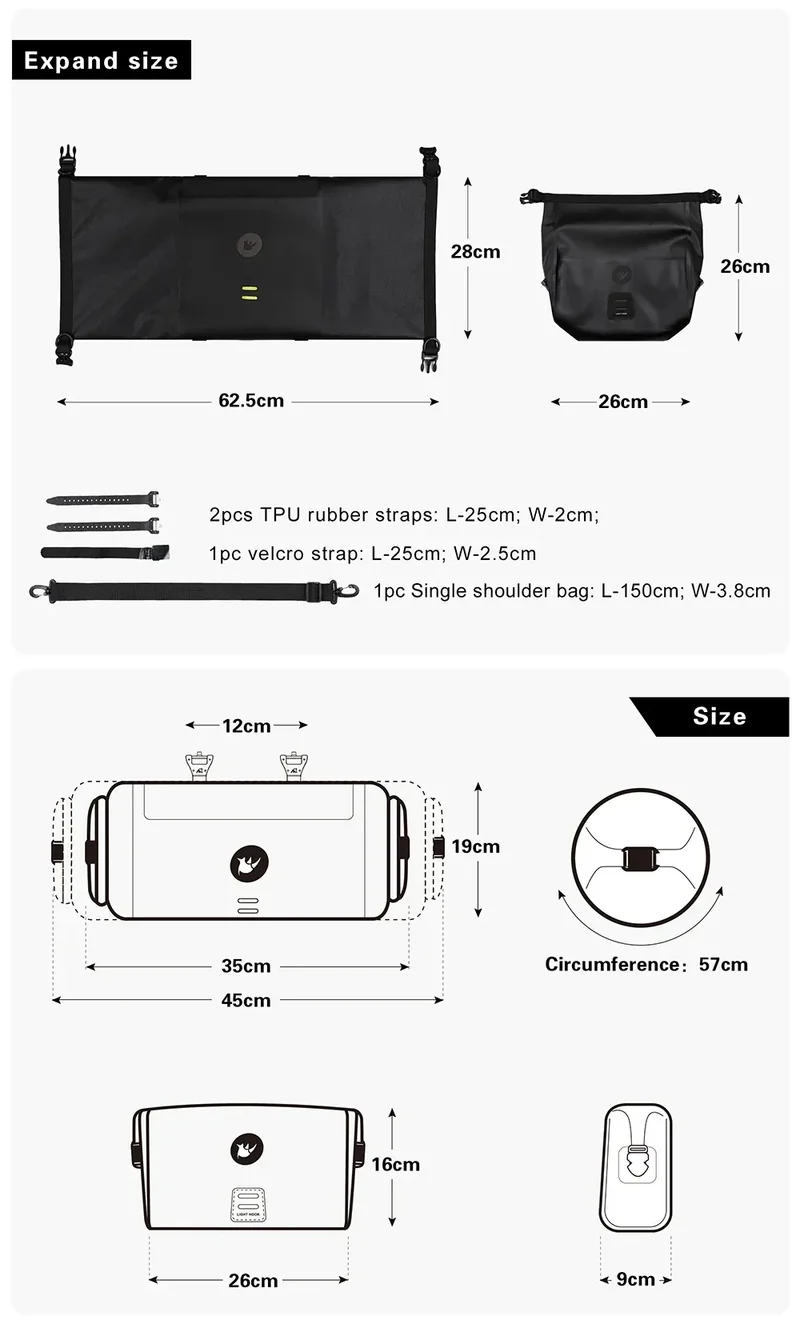Rhinowalk Bike Handlebar Bag Waterproof Big Capacity 4L-12L Frame Front Tube Cycling Bag Trunk Pannier Bike Accessories