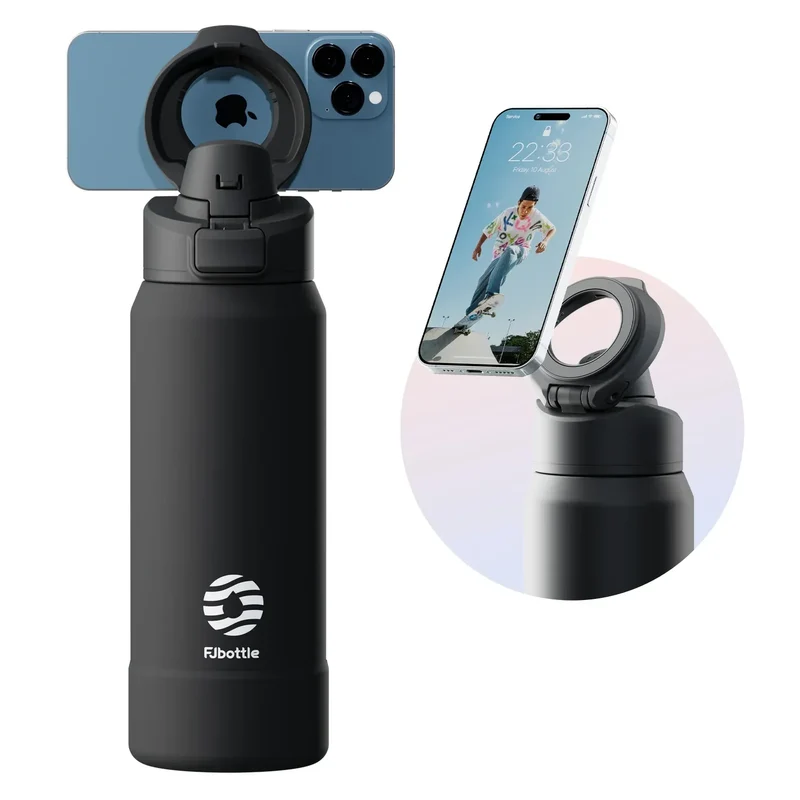 Fjbottle Magnetic Thermos Stainless Steel Sports Water Bottle with Magnetic Phone Holder Bouncing cover Insulation Cup