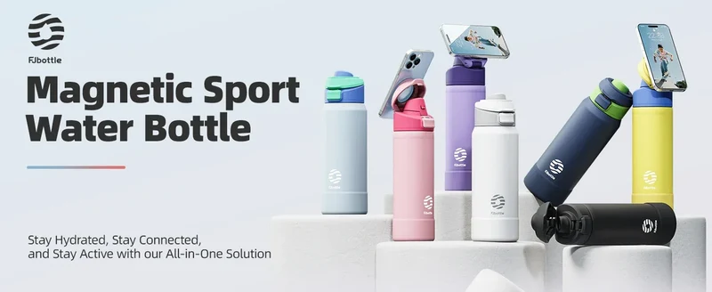 Fjbottle Magnetic Thermos Stainless Steel Sports Water Bottle with Magnetic Phone Holder Bouncing cover Insulation Cup