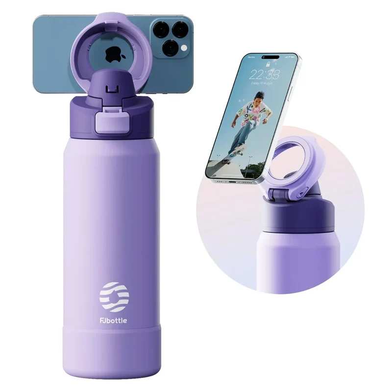 Fjbottle Magnetic Thermos Stainless Steel Sports Water Bottle with Magnetic Phone Holder Bouncing cover Insulation Cup