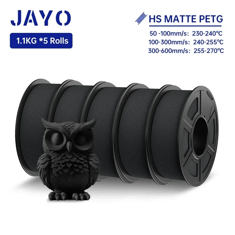 JAYO PETG 3D Filament 1.75MM High Speed PETG 3D Printer Filament 5Rolls High Flow Speedy Matte Effect 3D Printing Mateials