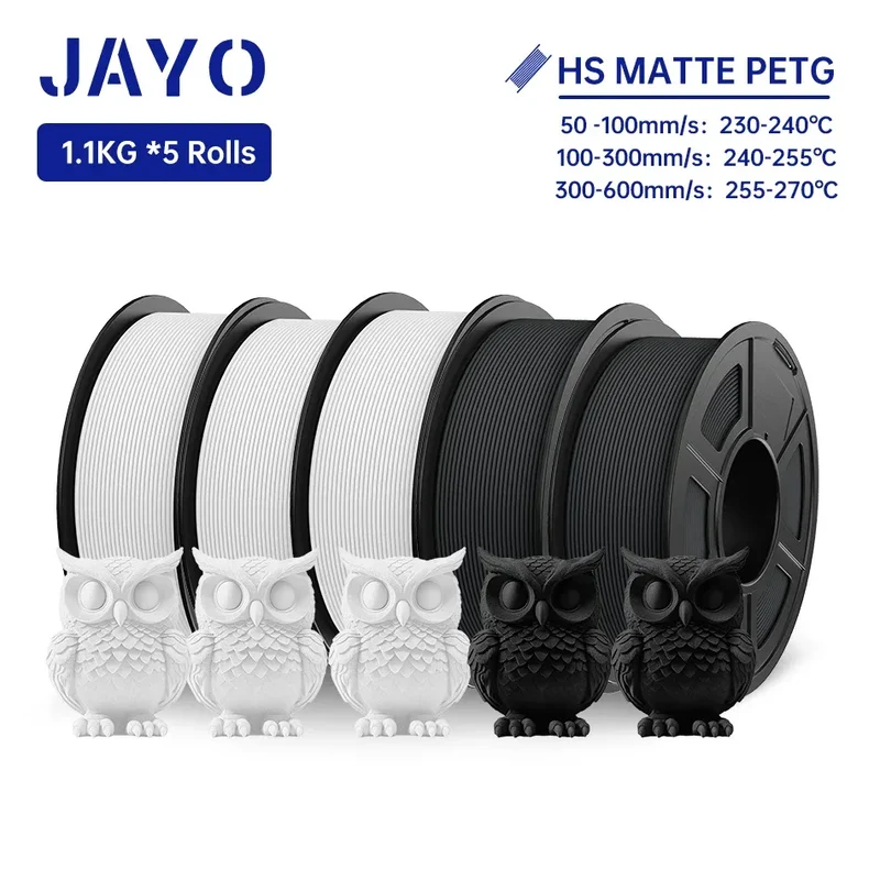 JAYO PETG 3D Filament 1.75MM High Speed PETG 3D Printer Filament 5Rolls High Flow Speedy Matte Effect 3D Printing Mateials