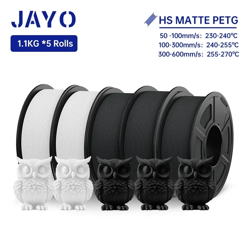 JAYO PETG 3D Filament 1.75MM High Speed PETG 3D Printer Filament 5Rolls High Flow Speedy Matte Effect 3D Printing Mateials