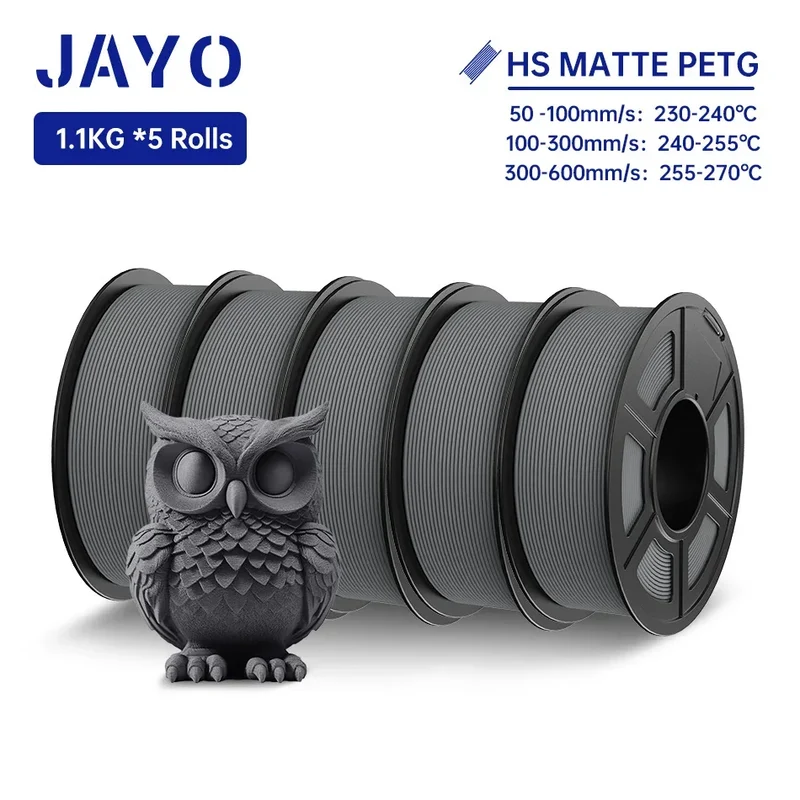 JAYO PETG 3D Filament 1.75MM High Speed PETG 3D Printer Filament 5Rolls High Flow Speedy Matte Effect 3D Printing Mateials