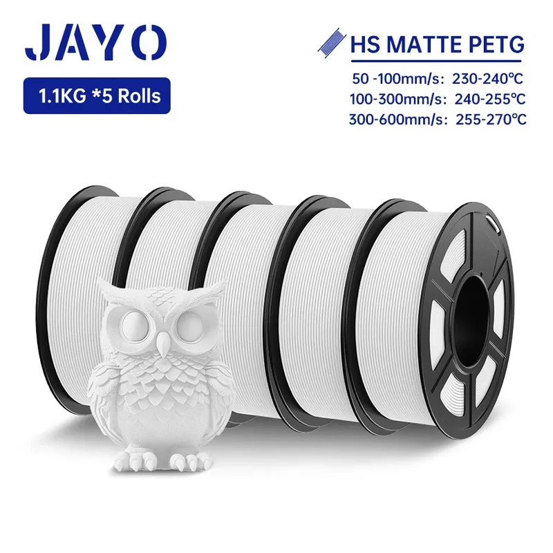 JAYO PETG 3D Filament 1.75MM High Speed PETG 3D Printer Filament 5Rolls High Flow Speedy Matte Effect 3D Printing Mateials