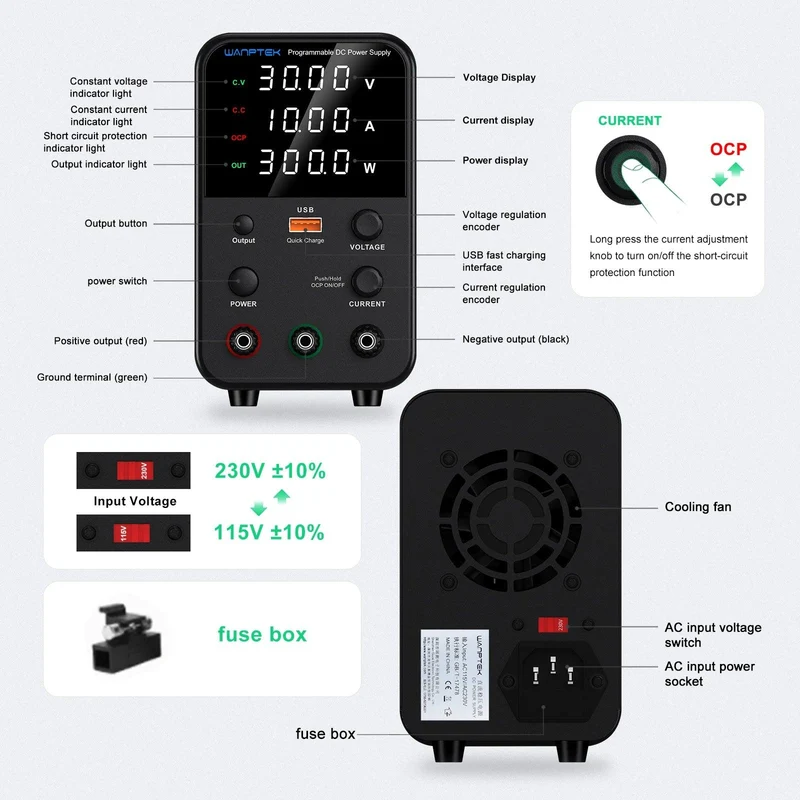 Wanptek DC Laboratory Power Supply 30V 10A 60V 5A 120V 3A Adjustable Voltage Current Applicable voltage 110V 220V Power Supply
