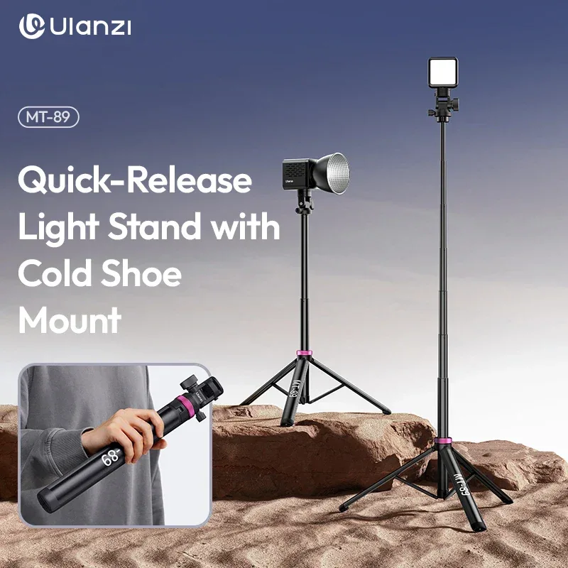 Ulanzi MT-89 2M Quick-Release Light Stand with Cold Shoe Mount 8-Section Extend for Action Camera Phone Clamp Photograph Tripod