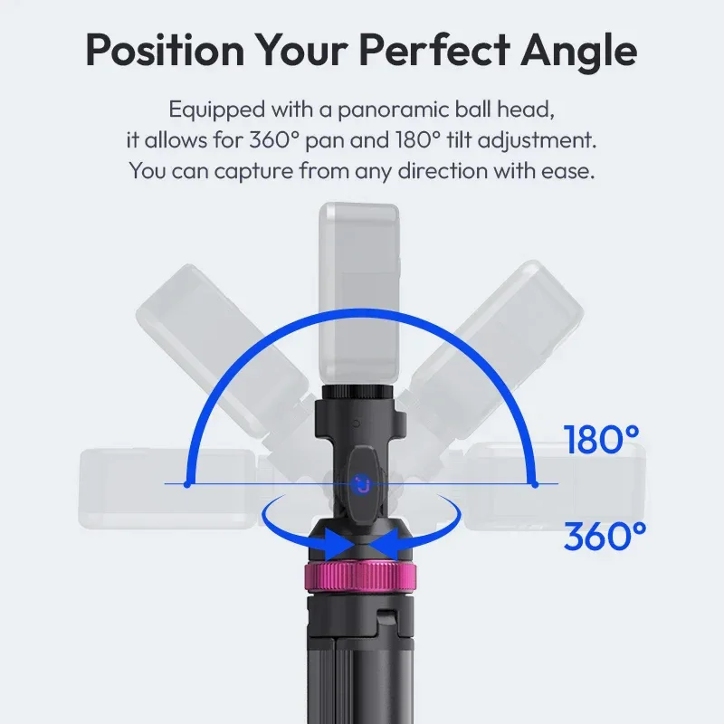 Ulanzi MT-89 2M Quick-Release Light Stand with Cold Shoe Mount 8-Section Extend for Action Camera Phone Clamp Photograph Tripod