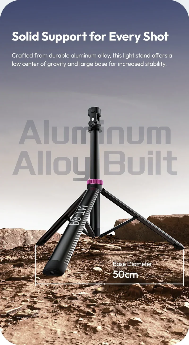Ulanzi MT-89 2M Quick-Release Light Stand with Cold Shoe Mount 8-Section Extend for Action Camera Phone Clamp Photograph Tripod