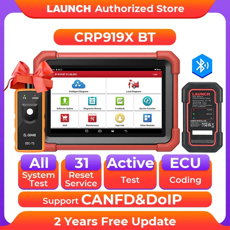 New LAUNCH X431 CRP919X BT OBD2 Scanner Automotive Diagnostic Tools Car CANFD DOIP ECU Coding OBDII Professional Free Shpping