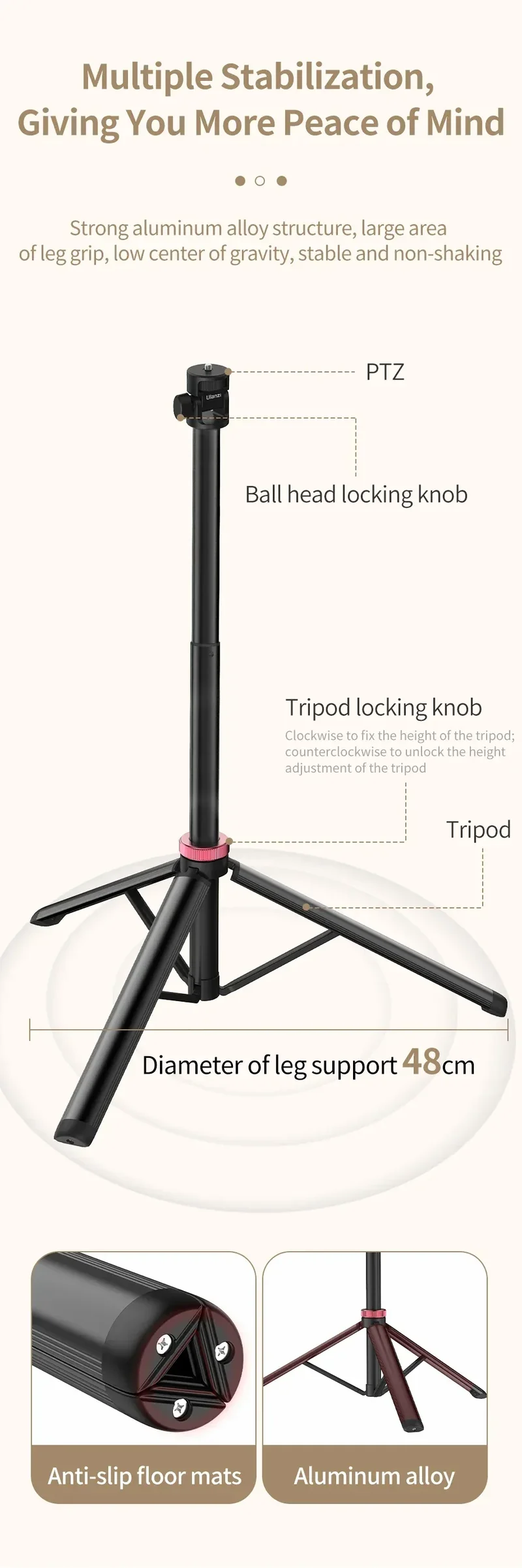 Ulanzi MT-79 2M Aluminum Alloy Light Stand Protable Tripod Stand for DSLR Smartphone Camera LED Video Light Flash Projector