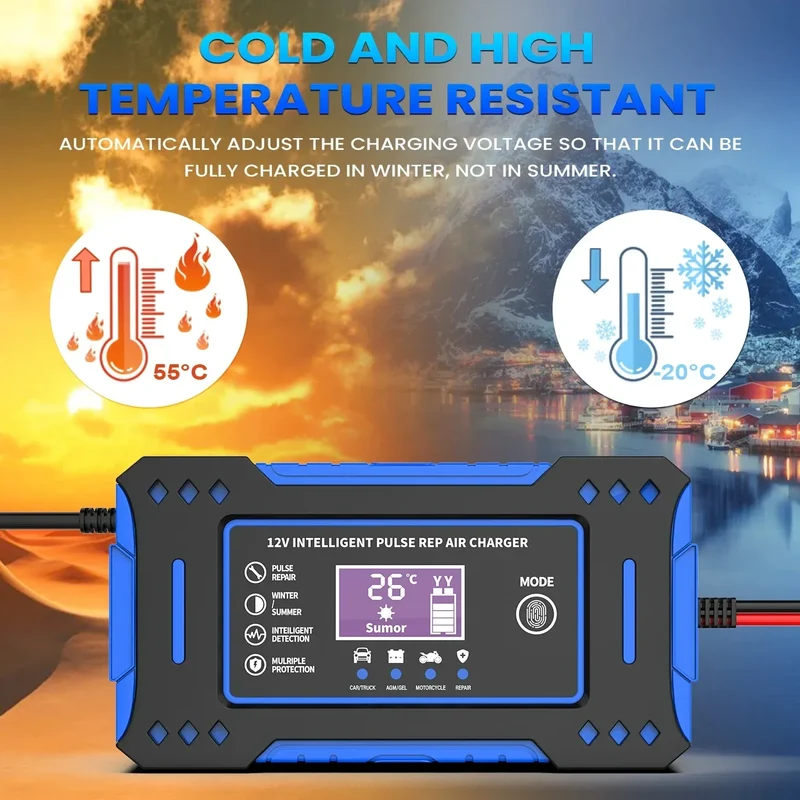 Battery Repair LCD Display 6A 12V Intelligent Car Battery Charger Car and Motorcycle Battery Charging Unit Lead-Acid