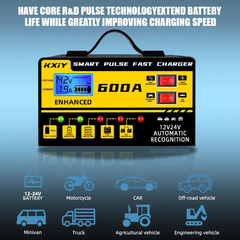 130W Automotive Battery Chargers Digital Intelligent Pulse Repair + Switch LED Indicator Storage Cell Car Chargers 12V 5A,24V 3A