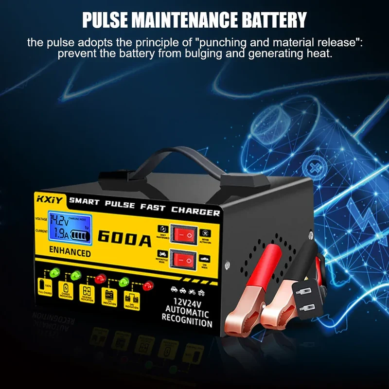 130W Automotive Battery Chargers Digital Intelligent Pulse Repair + Switch LED Indicator Storage Cell Car Chargers 12V 5A,24V 3A