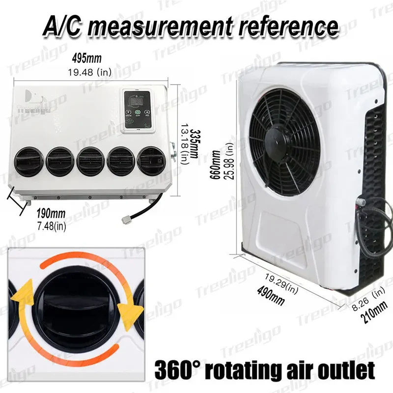 Treeligo Cooling Electric Car Split Air Conditioner 12V Parking Air Conditioning 24V For RV Truck Tractor Camper Van Motorhome