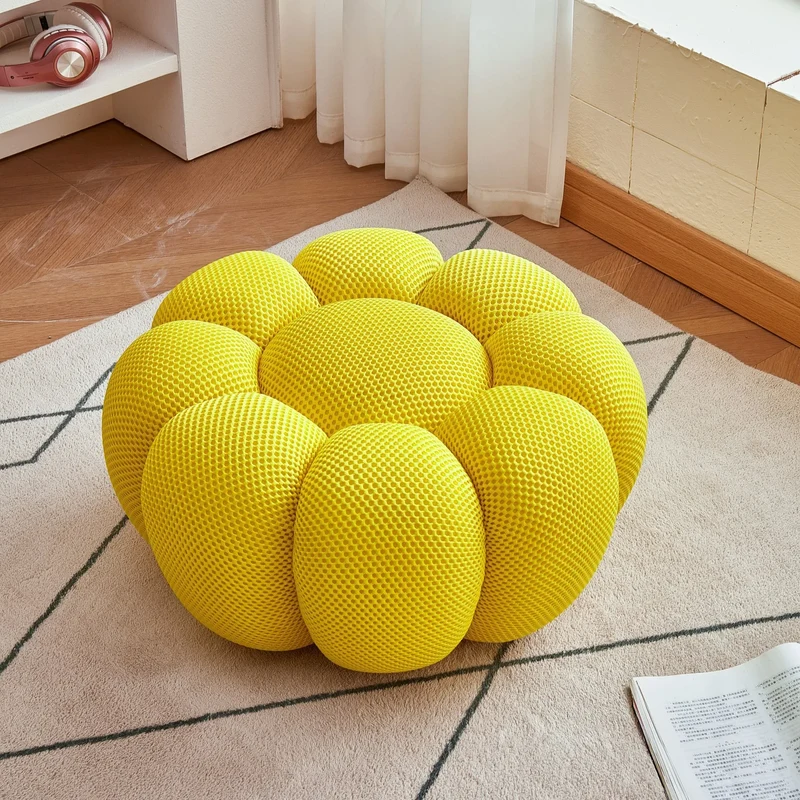 Nordic Sofa Pedal Simple Round Stool Low Ottomans Living Room Sofa Footstool 3D Fabric Creative Leg Footstool Pumpkin Footstools