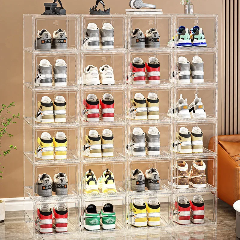 Shoe box, hard box, magnetic suction, front side opening storage, transparent acrylic bag, hand-held storage box, shoe cabinet