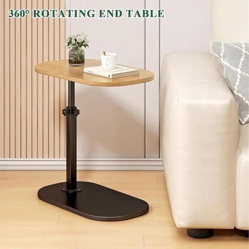 Height Adjustable Coffee Table, C-Shaped Side Table, 360° Swivel and Multi-Angle Tilt for Living Room, Office, Bedroom (Wood)
