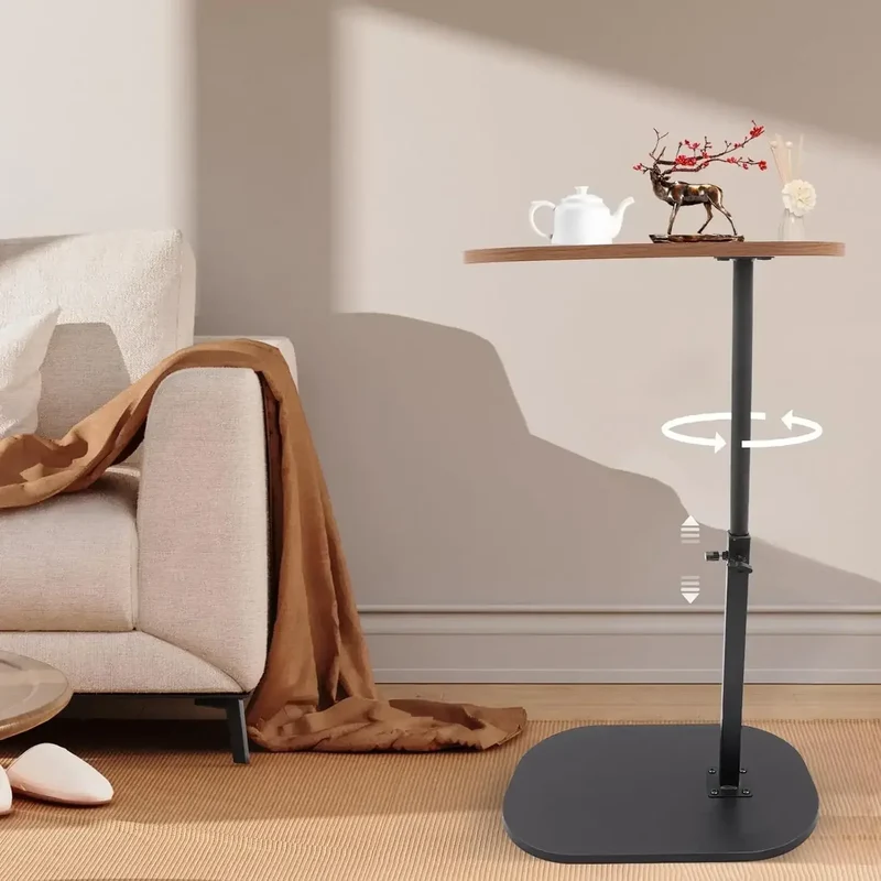 Height Adjustable Coffee Table, C-Shaped Side Table, 360° Swivel and Multi-Angle Tilt for Living Room, Office, Bedroom (Wood)