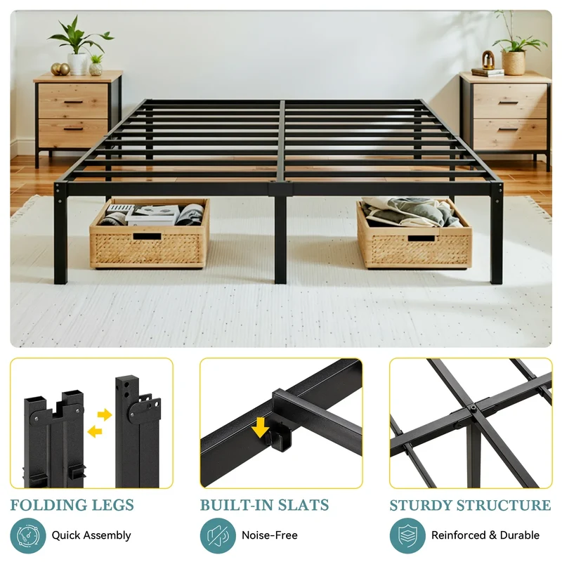 HOOMIC Twin/Full/Queen/King Heavy-Duty Metal Bed Frame with 14 Inch Under-Bed Storage — No Box Spring Needed, Easy Assembly