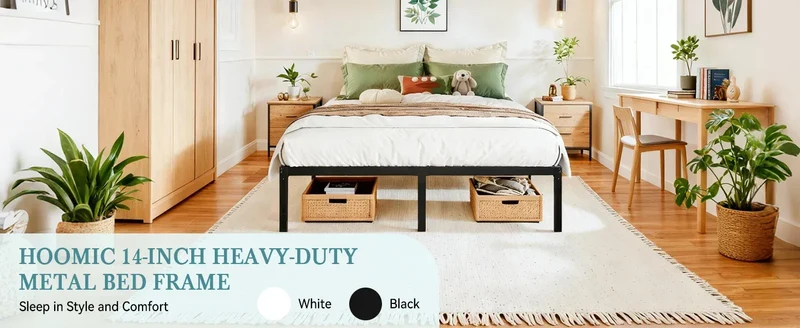 HOOMIC Twin/Full/Queen/King Heavy-Duty Metal Bed Frame with 14 Inch Under-Bed Storage — No Box Spring Needed, Easy Assembly
