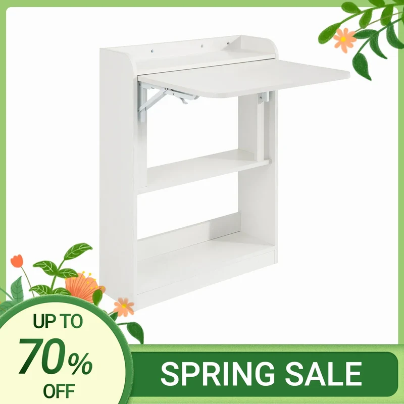 SoBuy FWT92 Folding Computer table table with shelves Folding table work table office table for home office wall table