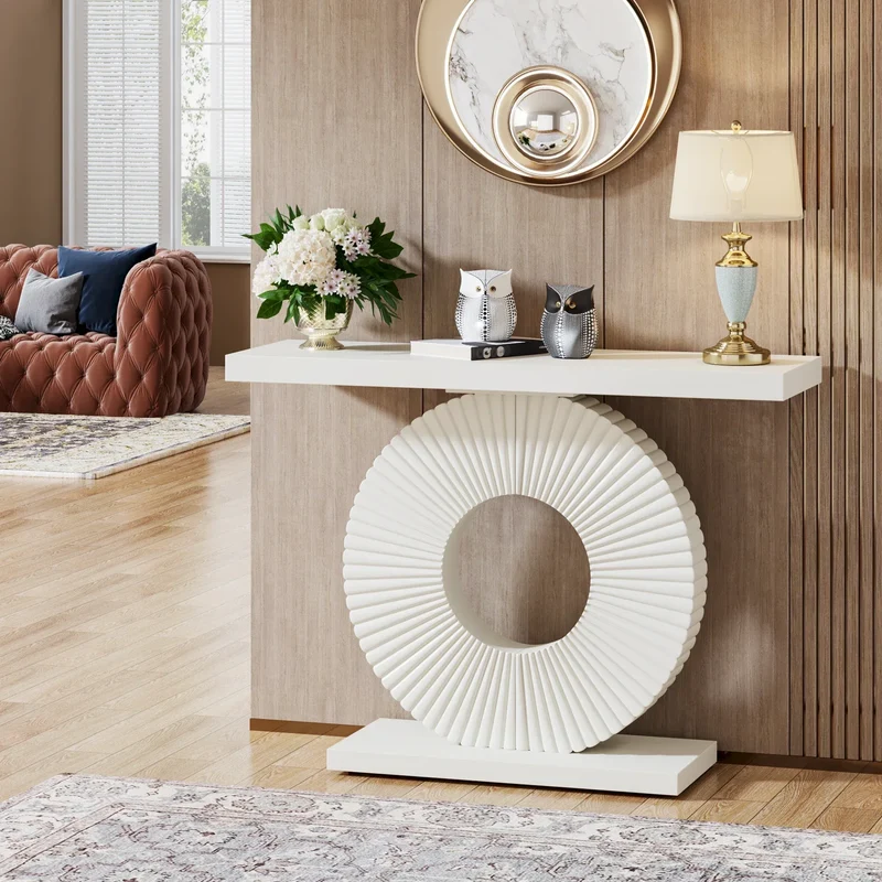 Tribesigns Modern Console Table with Geometric Base, 40 inch Wood Entryway Table Sofa Table Narrow Long Table