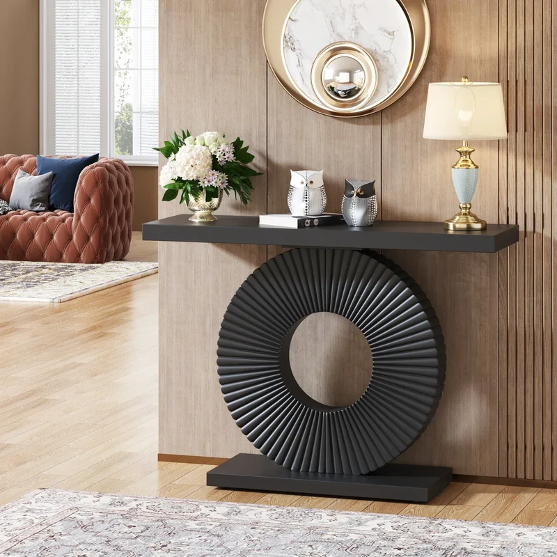 Tribesigns Modern Console Table with Geometric Base, 40 inch Wood Entryway Table Sofa Table Narrow Long Table