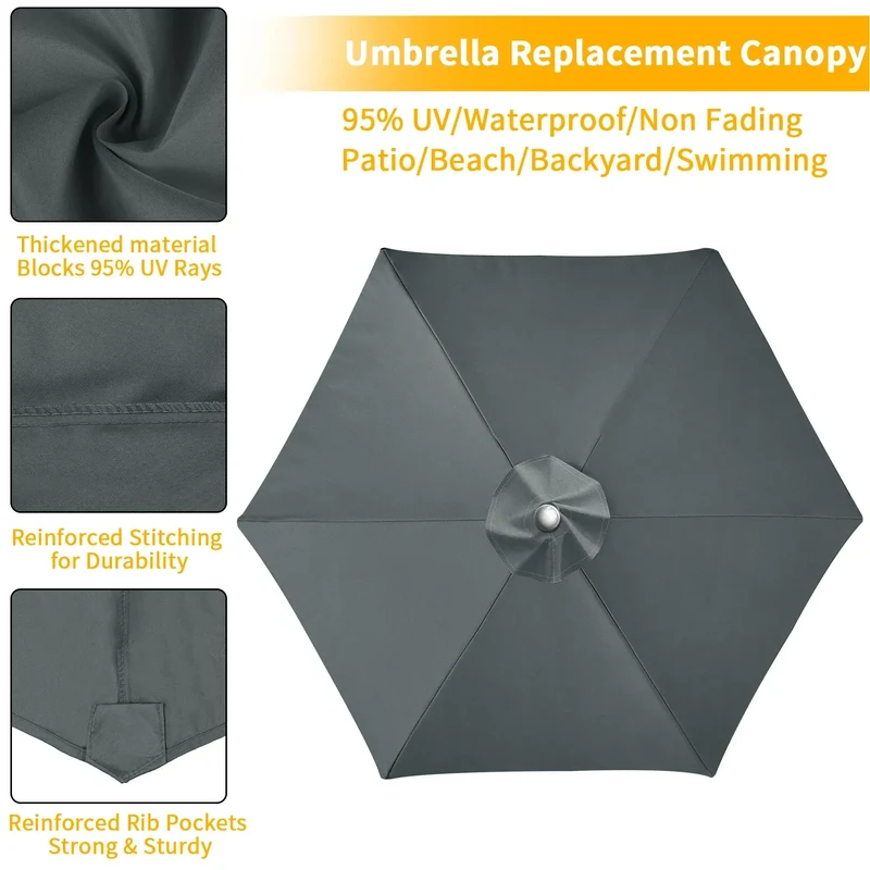 Waterproof Replacement Umbrella Cloth 2/3M Patio Parasol Cover UV-Anti Canopy Cover Replacement Parasol Cover for Balcony Garden