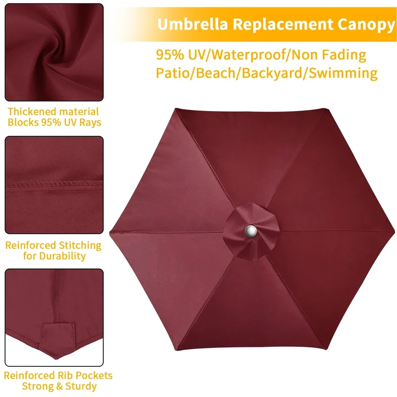 Waterproof Replacement Umbrella Cloth 2/3M Patio Parasol Cover UV-Anti Canopy Cover Replacement Parasol Cover for Balcony Garden