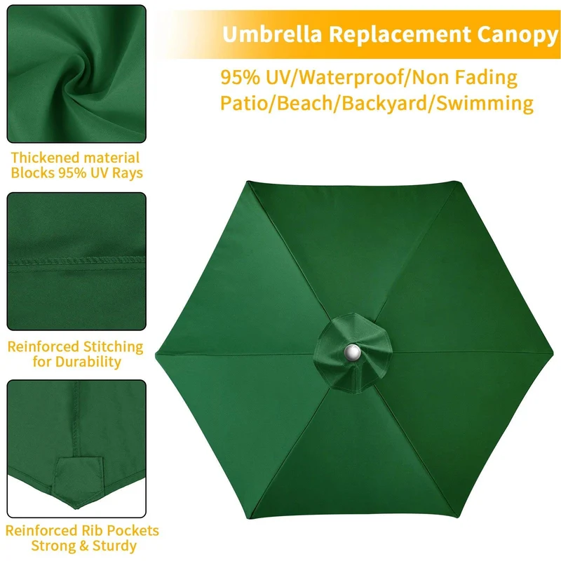 Waterproof Replacement Umbrella Cloth 2/3M Patio Parasol Cover UV-Anti Canopy Cover Replacement Parasol Cover for Balcony Garden