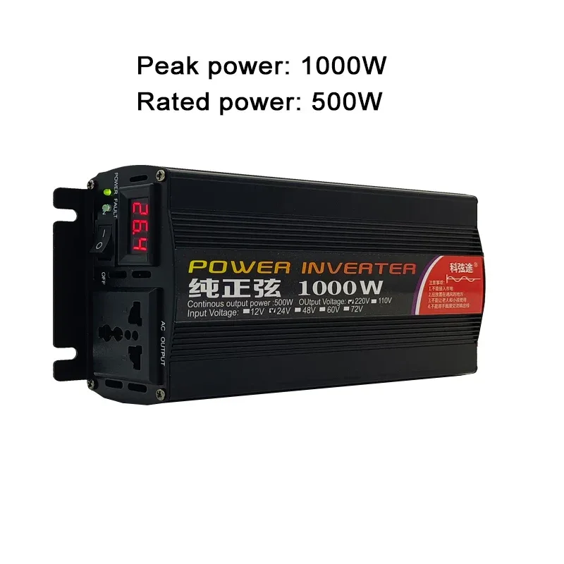Inverter 12v 220v For 110v Pure Sine DC 12V 24V Power 1000W 2000W 2600W Solar Car Inverters Single Digital Display Converter