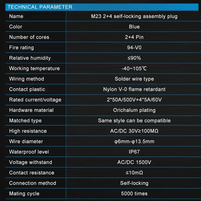 M23 2+4 Rechargeable Battery Aviation Plug Electric Motorcycle Battery Charging Connector 6pin Male Female Waterproof Connector