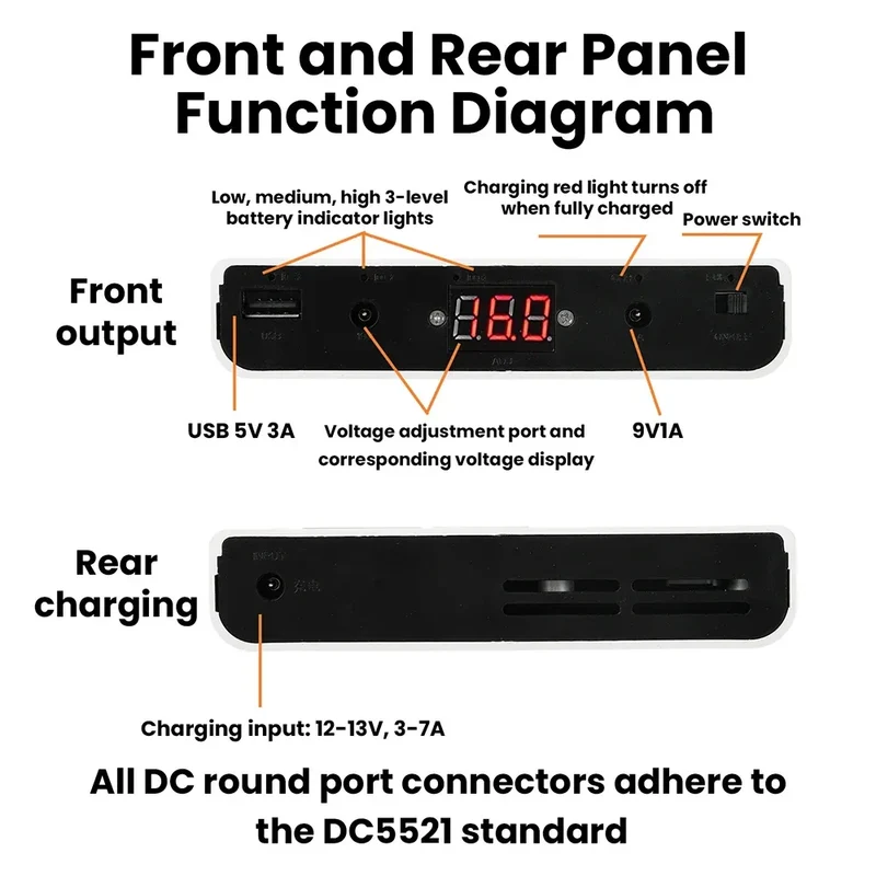 DC UPS 12-Cell Battery Power Supply Box Power Bank Kit 5V 9V 12V Output Optical Modem Router Uninterruptible Power Supply