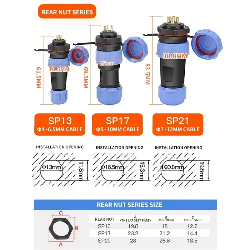 SP17 IP68 2 3 4 5 7 9 Pin Waterproof Connector Cable Adapter Industrial Panel Mount Wire Connector Plug