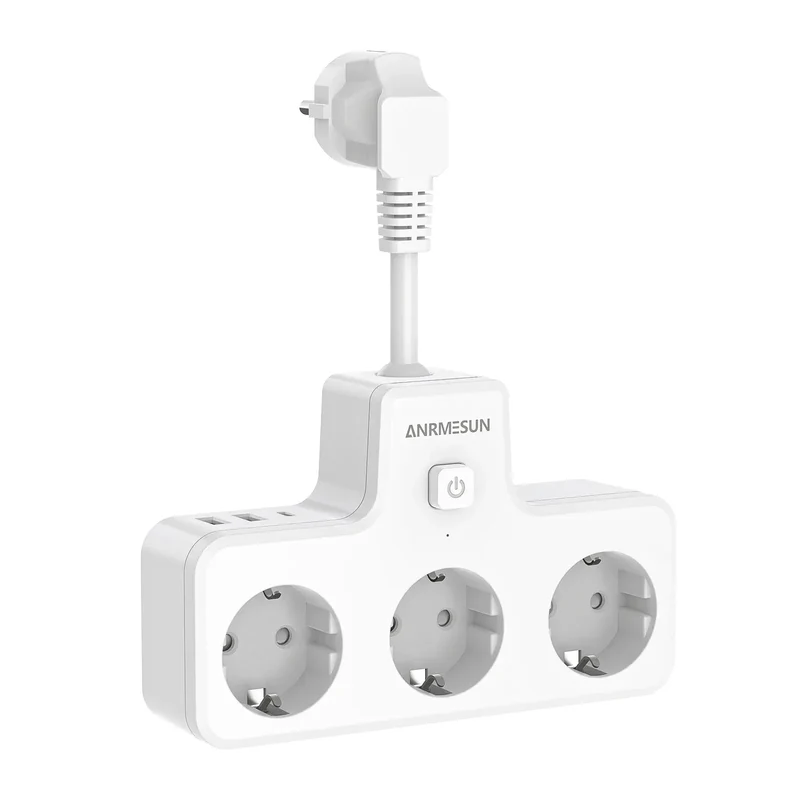 3840W EU Plug Power Strip with 2USB-A and Type-C Fast Charging Outlets Adapter Electrical Socket 250V 16A with Expansion Cable