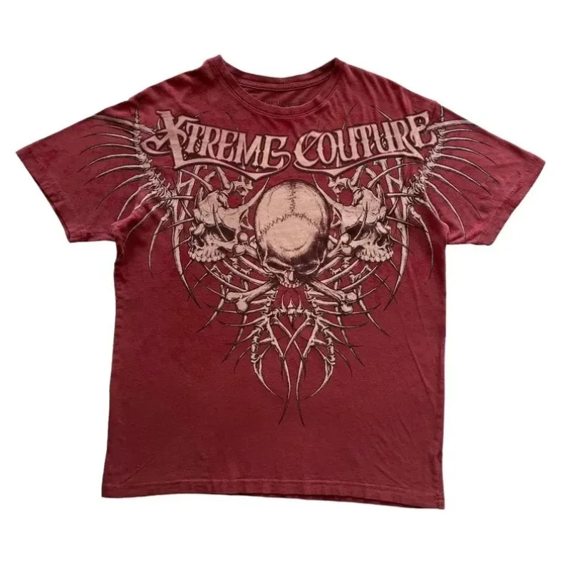 Y2K Xtreme T Shirt Man's Clothing Skeleton Printing Tops Harajuku Fashion Trend Baggy Men And Women Short Sleeves
