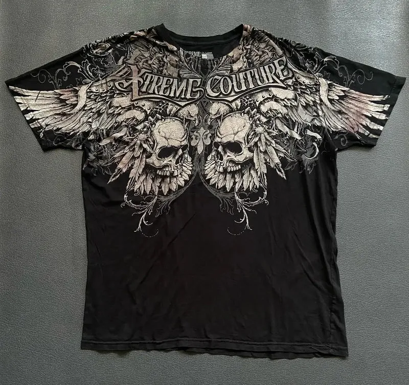 Y2K Xtreme T Shirt Man's Clothing Skeleton Printing Tops Harajuku Fashion Trend Baggy Men And Women Short Sleeves