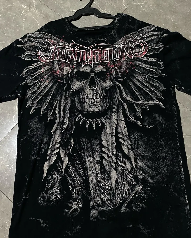 Y2K Xtreme T Shirt Man's Clothing Skeleton Printing Tops Harajuku Fashion Trend Baggy Men And Women Short Sleeves