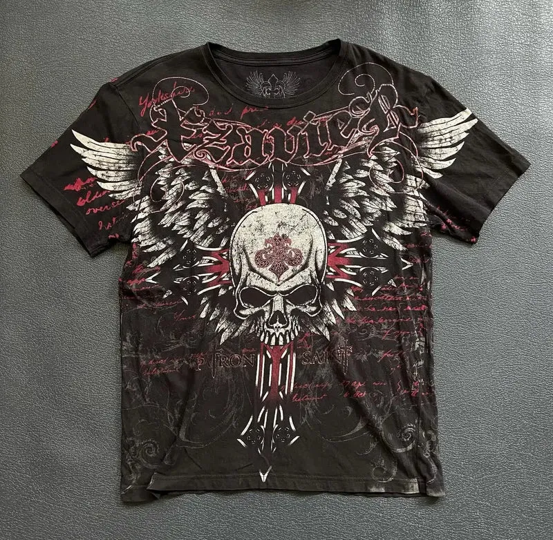 Y2K Xtreme T Shirt Man's Clothing Skeleton Printing Tops Harajuku Fashion Trend Baggy Men And Women Short Sleeves
