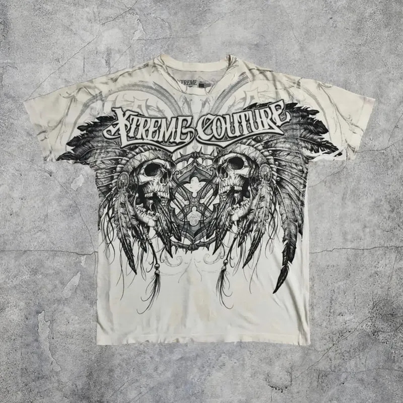 Y2K Xtreme T Shirt Man's Clothing Skeleton Printing Tops Harajuku Fashion Trend Baggy Men And Women Short Sleeves