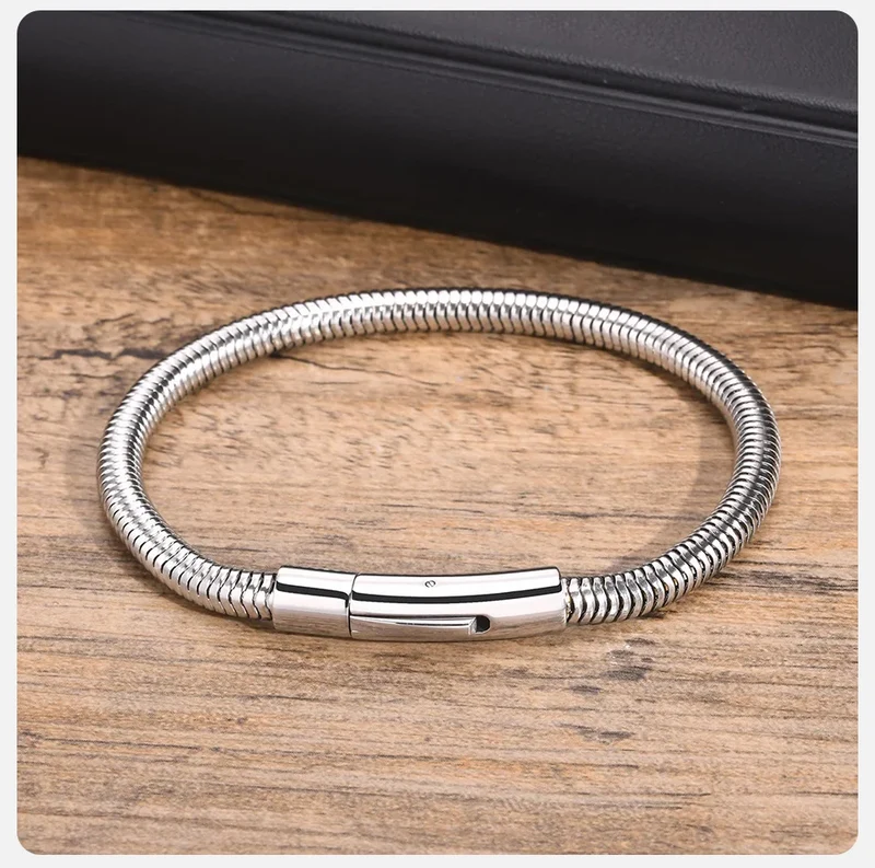 Vnox 5mm Round Snake Chain Bracelets for Men Women Black Silver Color Waterproof Cocoon Links Wristband Simple Cool Jewelry