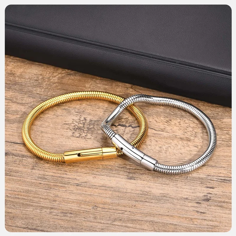 Vnox 5mm Round Snake Chain Bracelets for Men Women Black Silver Color Waterproof Cocoon Links Wristband Simple Cool Jewelry