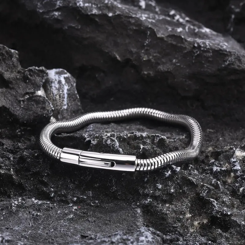 Vnox 5mm Round Snake Chain Bracelets for Men Women Black Silver Color Waterproof Cocoon Links Wristband Simple Cool Jewelry
