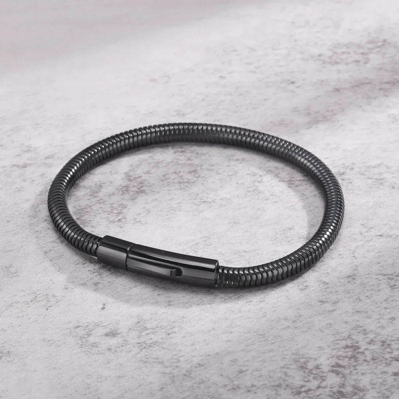 Vnox 5mm Round Snake Chain Bracelets for Men Women Black Silver Color Waterproof Cocoon Links Wristband Simple Cool Jewelry